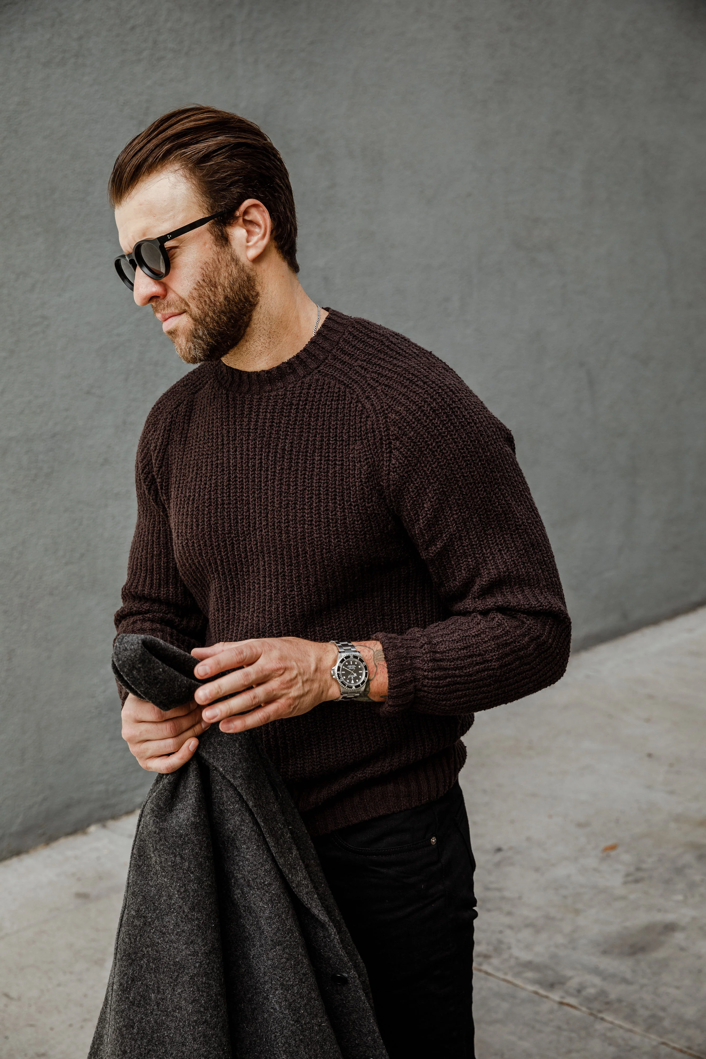 3sixteen - Cotton Crewneck Sweater - Bark Boucle - Image 3