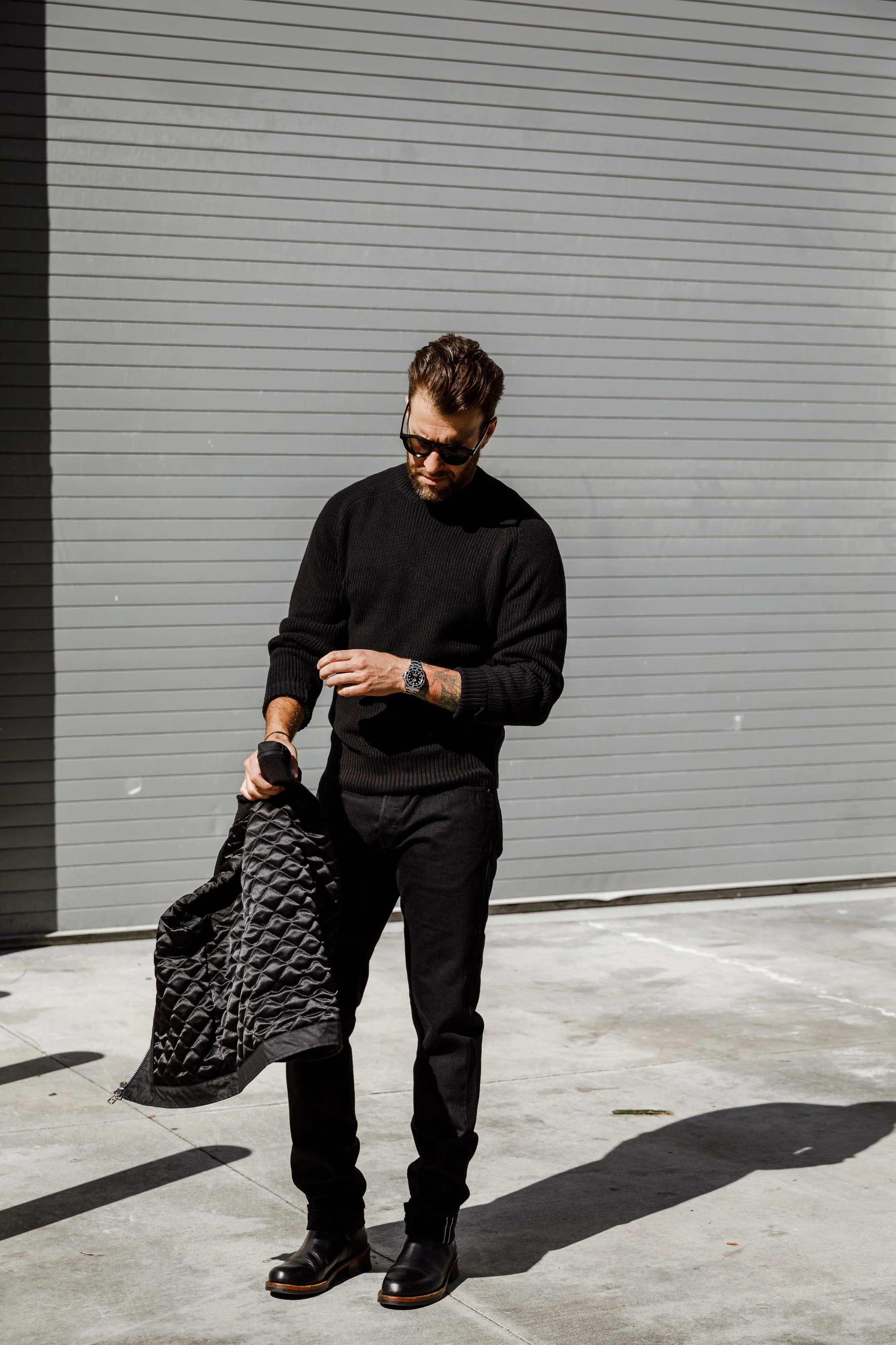 3sixteen - Cotton Crewneck Sweater - Black - Image 3