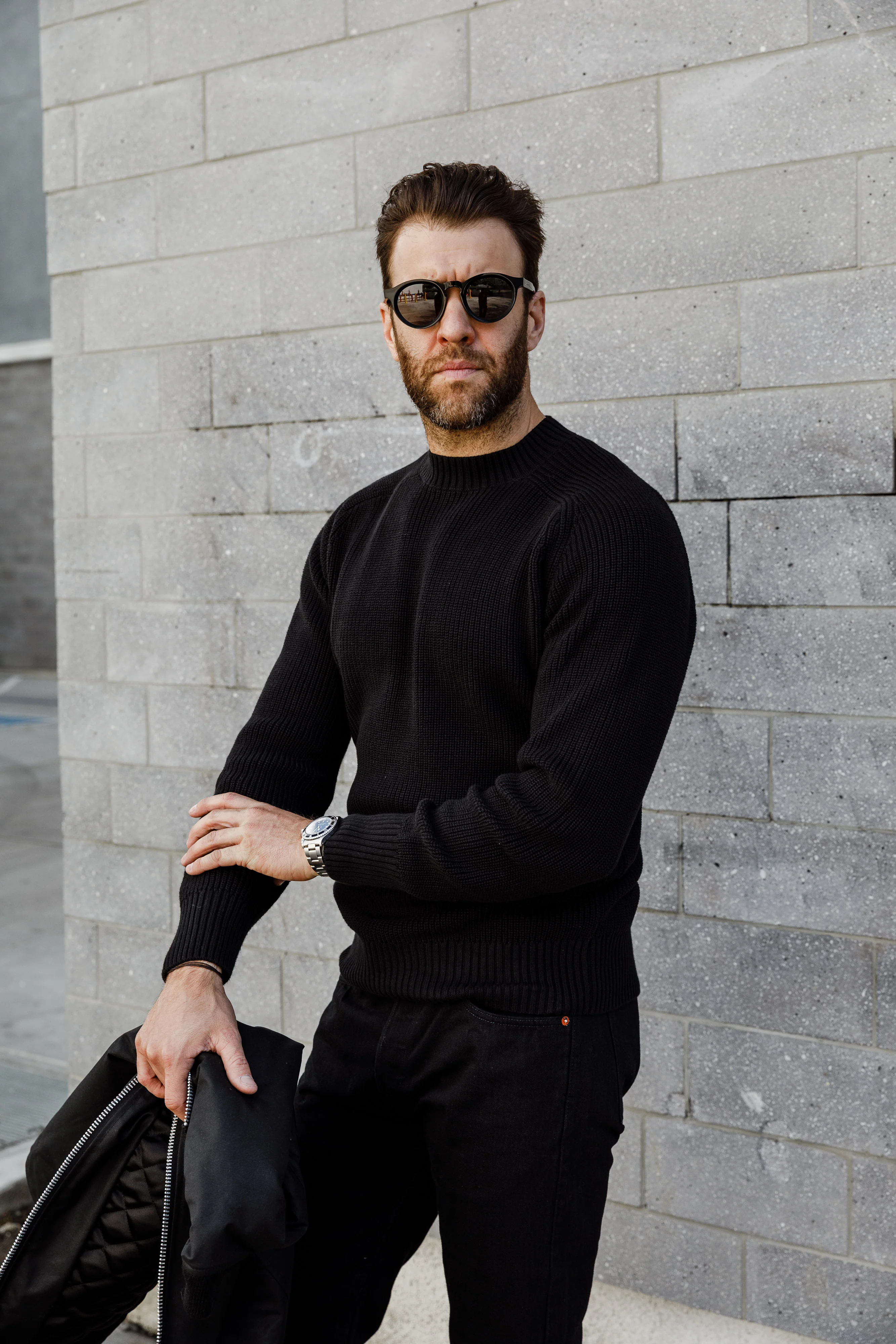 3sixteen - Cotton Crewneck Sweater - Black - Image 4