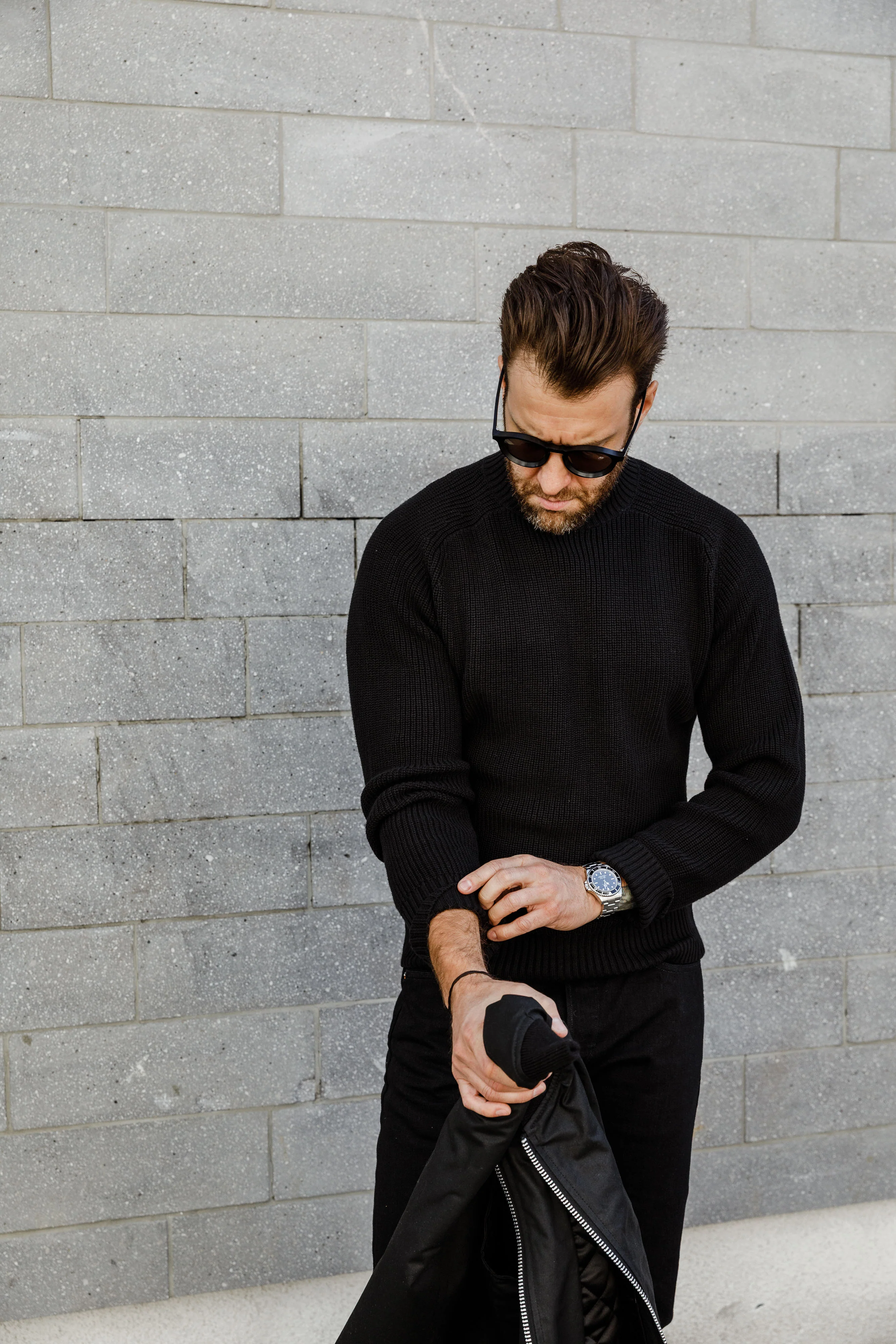 3sixteen - Cotton Crewneck Sweater - Black - Image 5