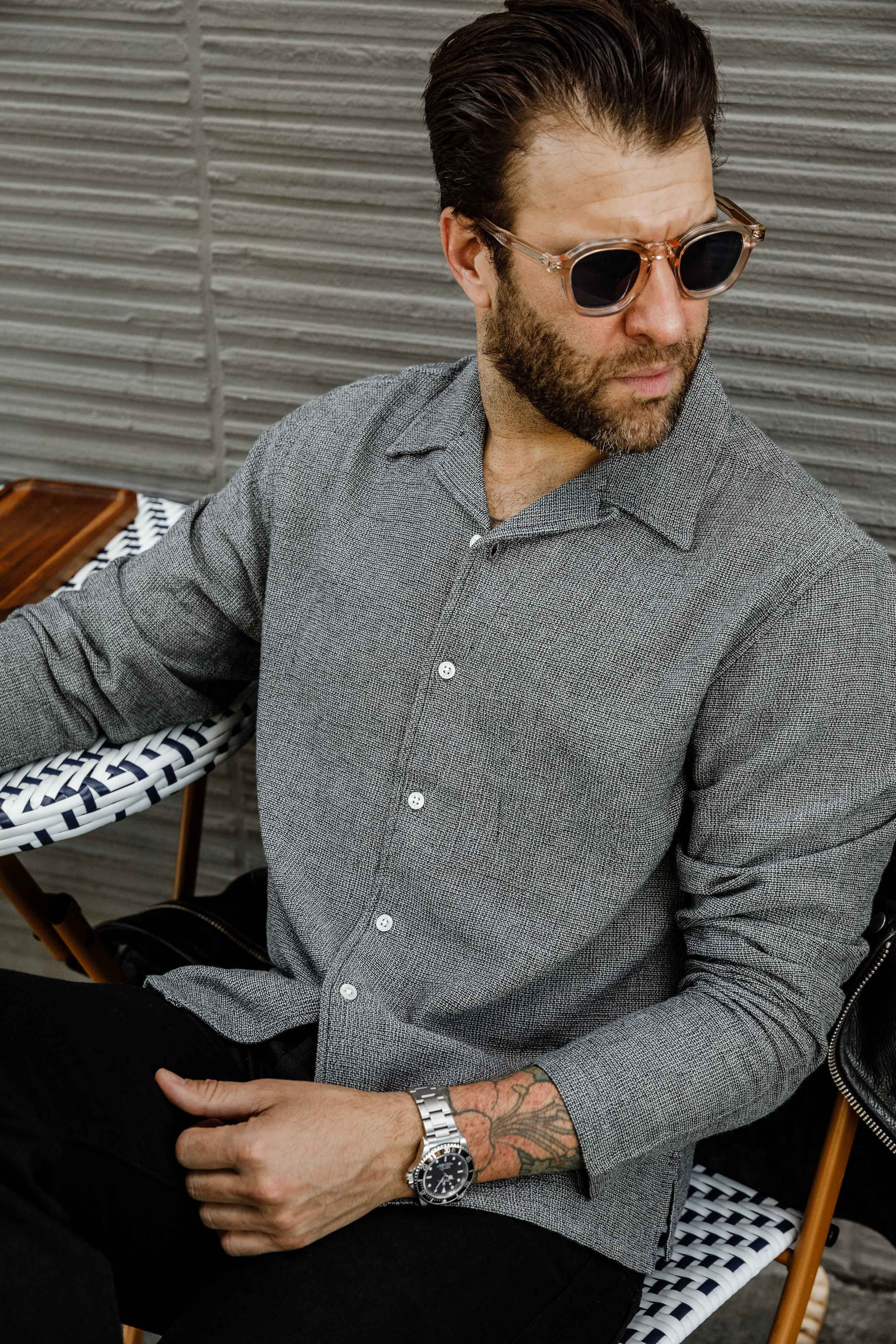 3sixteen - Loop Collar Shirt - Black Marled - Image 2