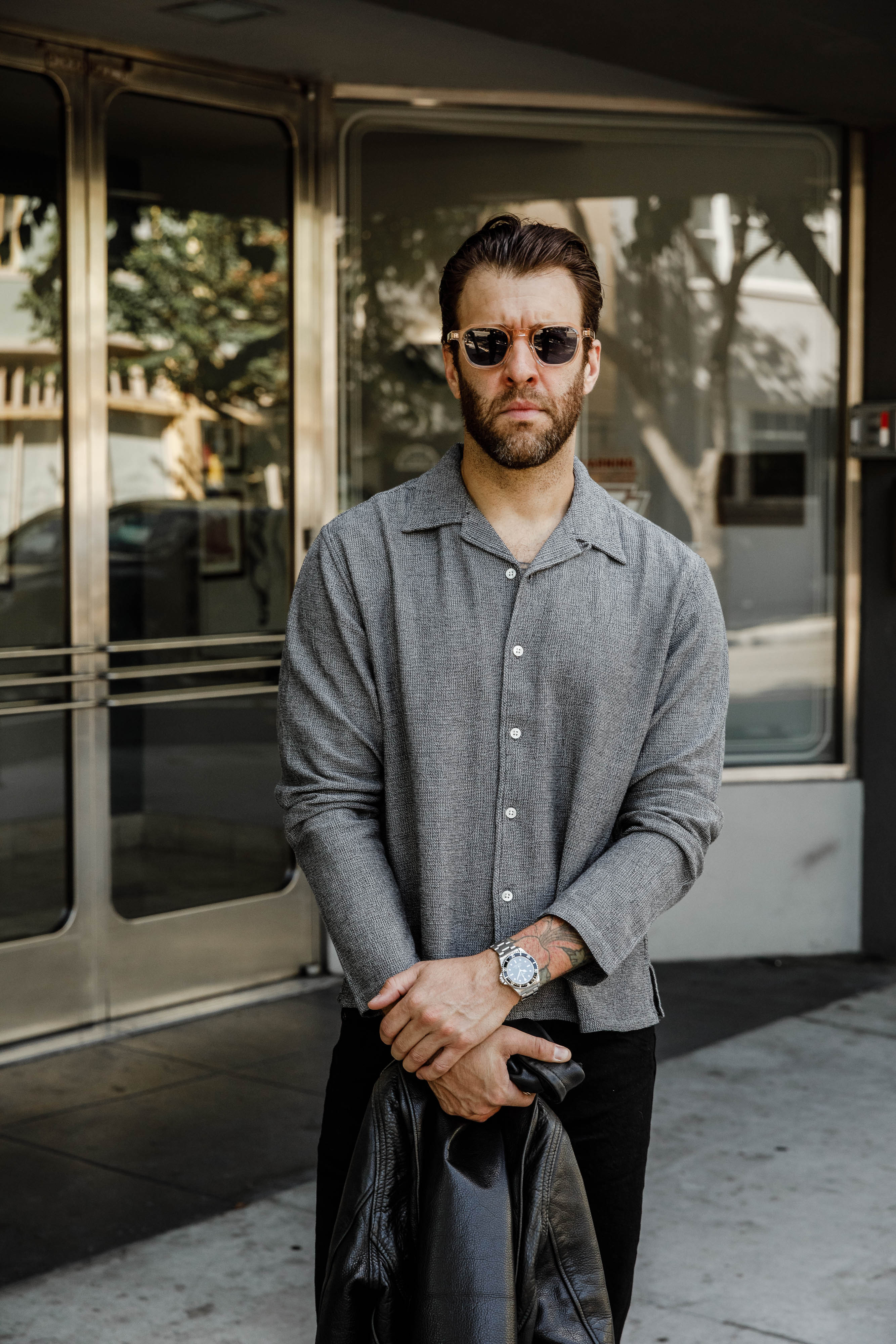 3sixteen - Loop Collar Shirt - Black Marled - Image 3