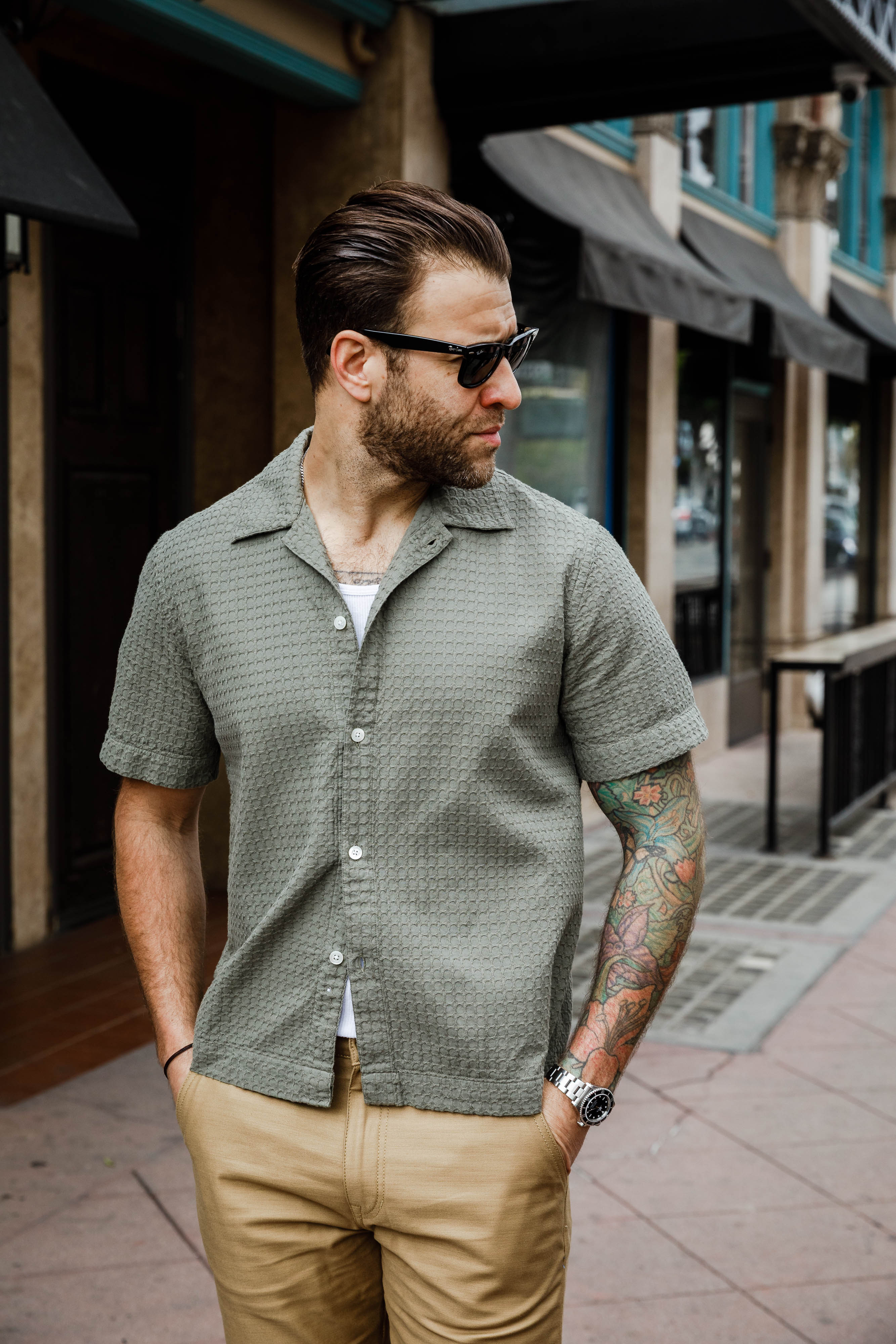 3sixteen - Resort Shirt - Olive Geo Weave - Image 5
