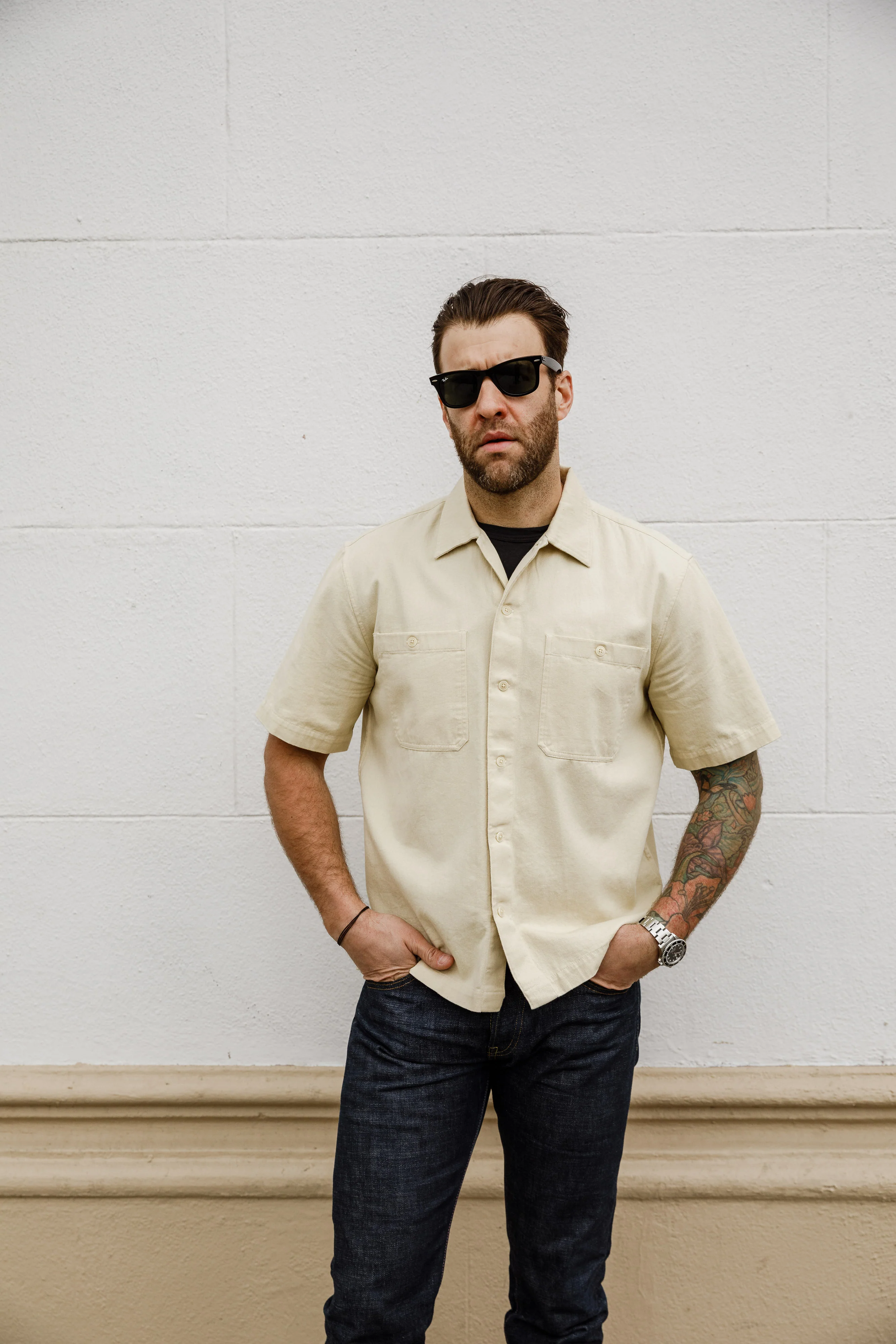 3sixteen - Short Sleeve Work Shirt - Ecru Twill - Image 3