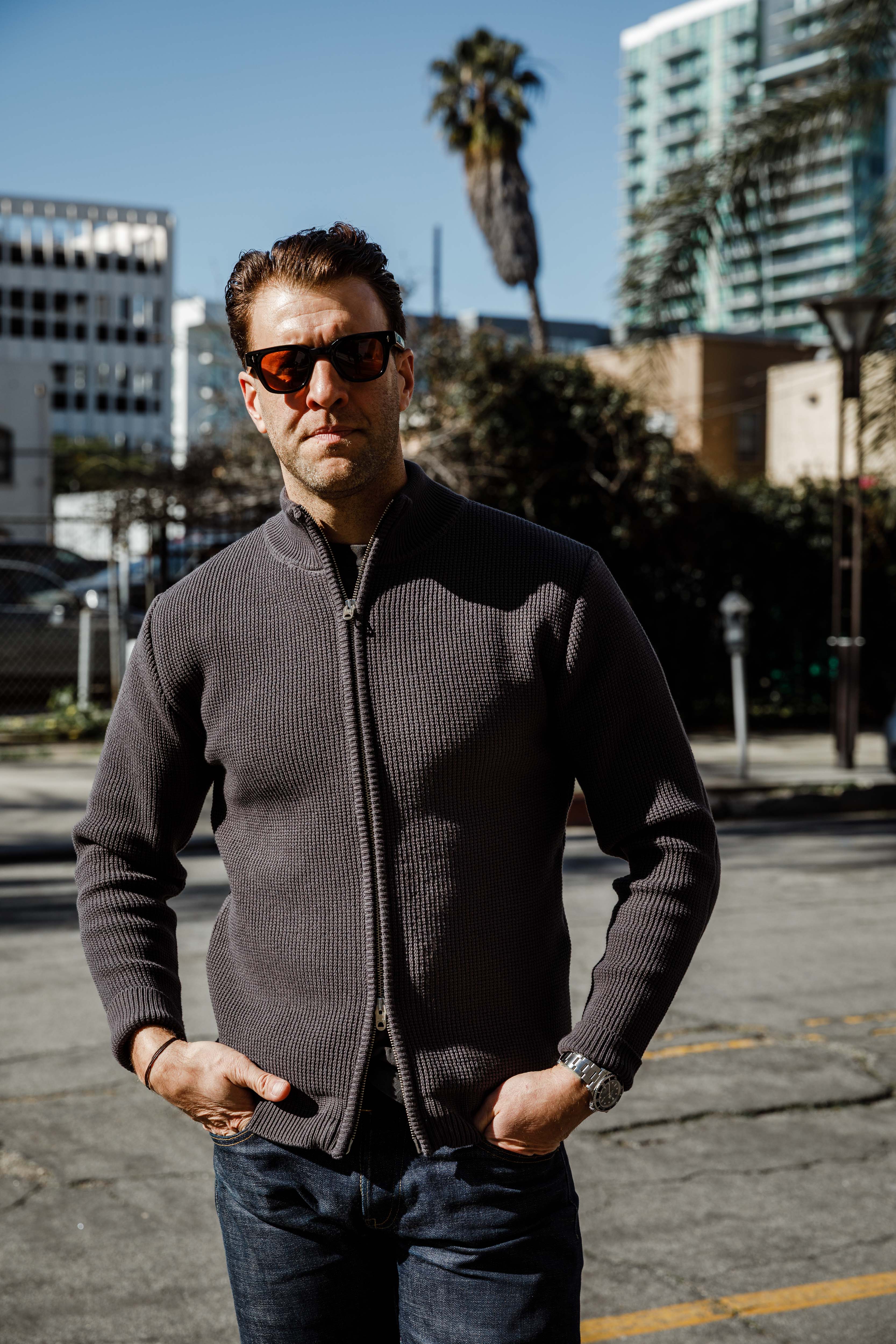 Addict Clothes - Cotton Waffle Drivers Knit - Charcoal Grey - Image 2