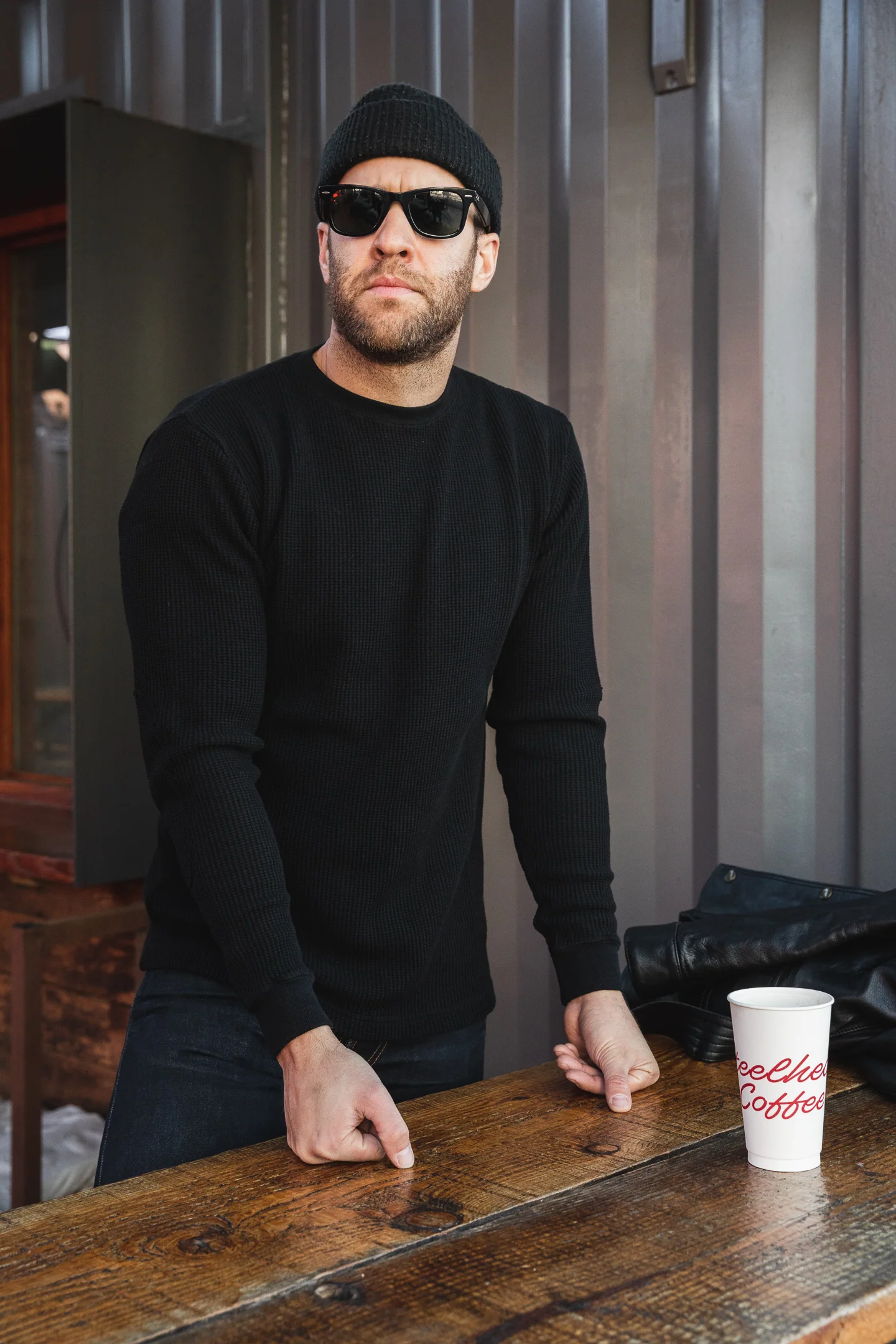 ADDICT Clothes - Heavy Weight Waffle Crew - Black - Image 2