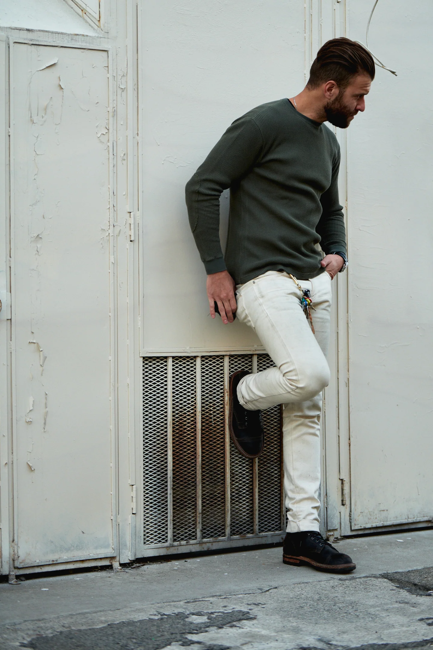 ADDICT Clothes - Heavy Weight Waffle Crew - Olive Green - Image 8