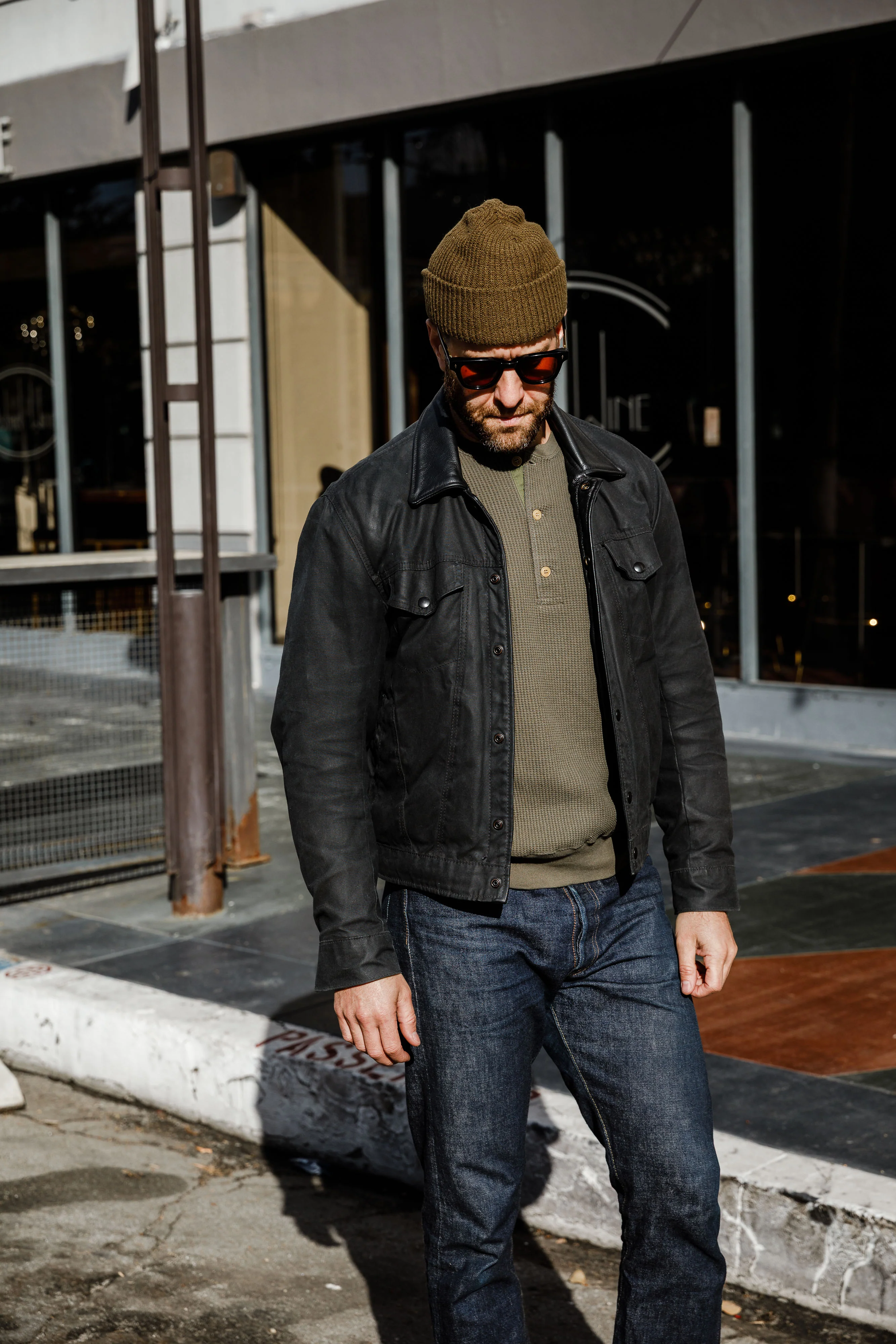 Addict Clothes - Heavy Weight Waffle Henley - Army Green - Image 3