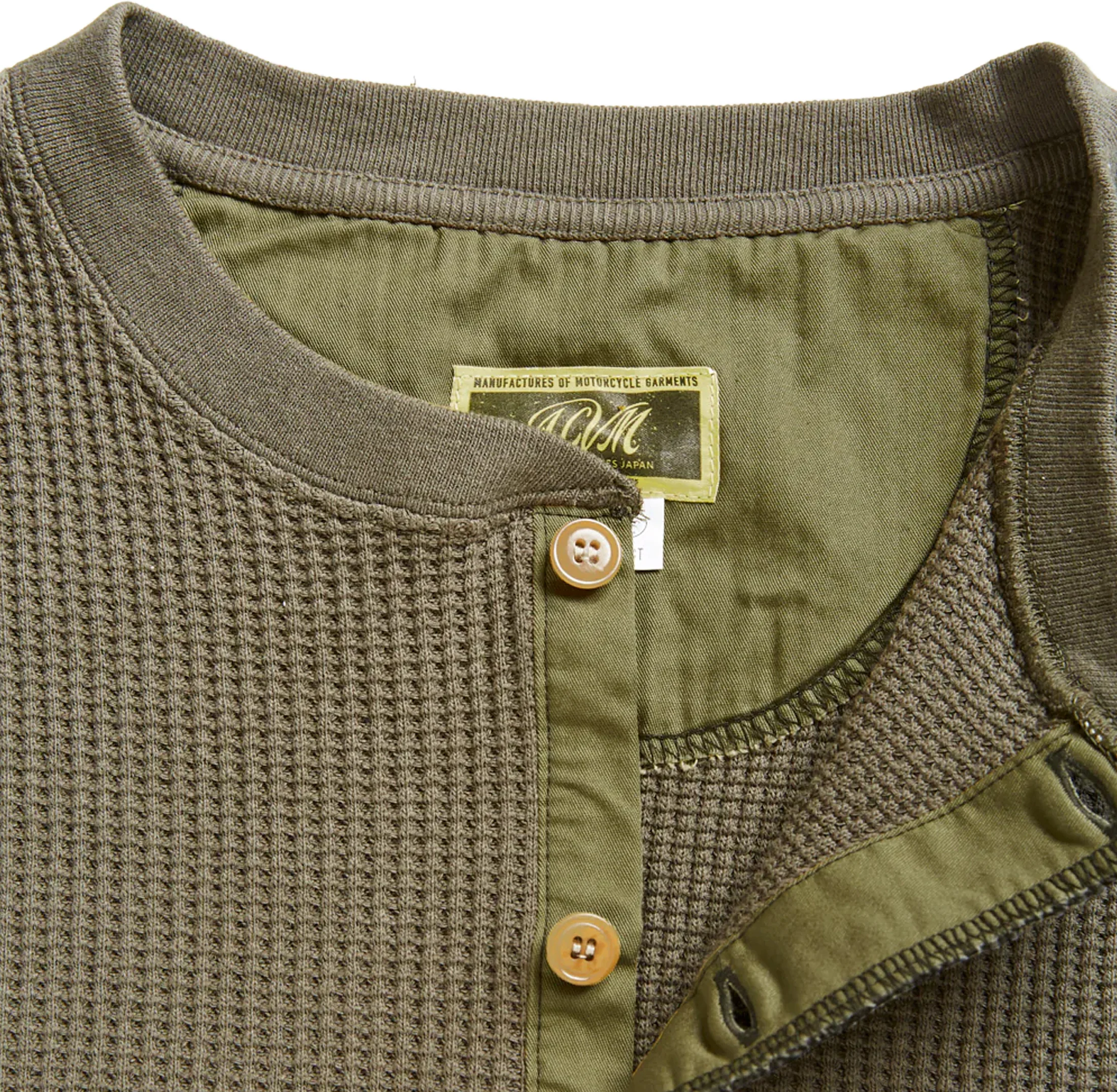 Addict Clothes - Heavy Weight Waffle Henley - Army Green - Image 8