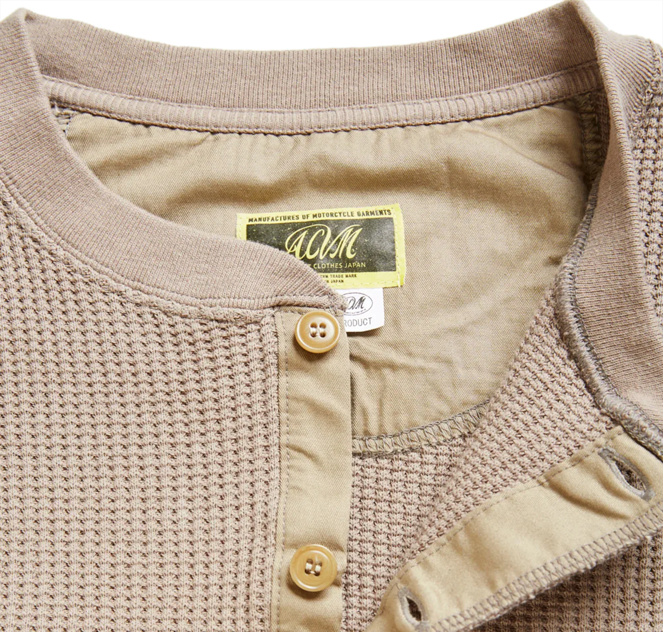 Addict Clothes - Heavy Weight Waffle Henley - Khaki - Image 3