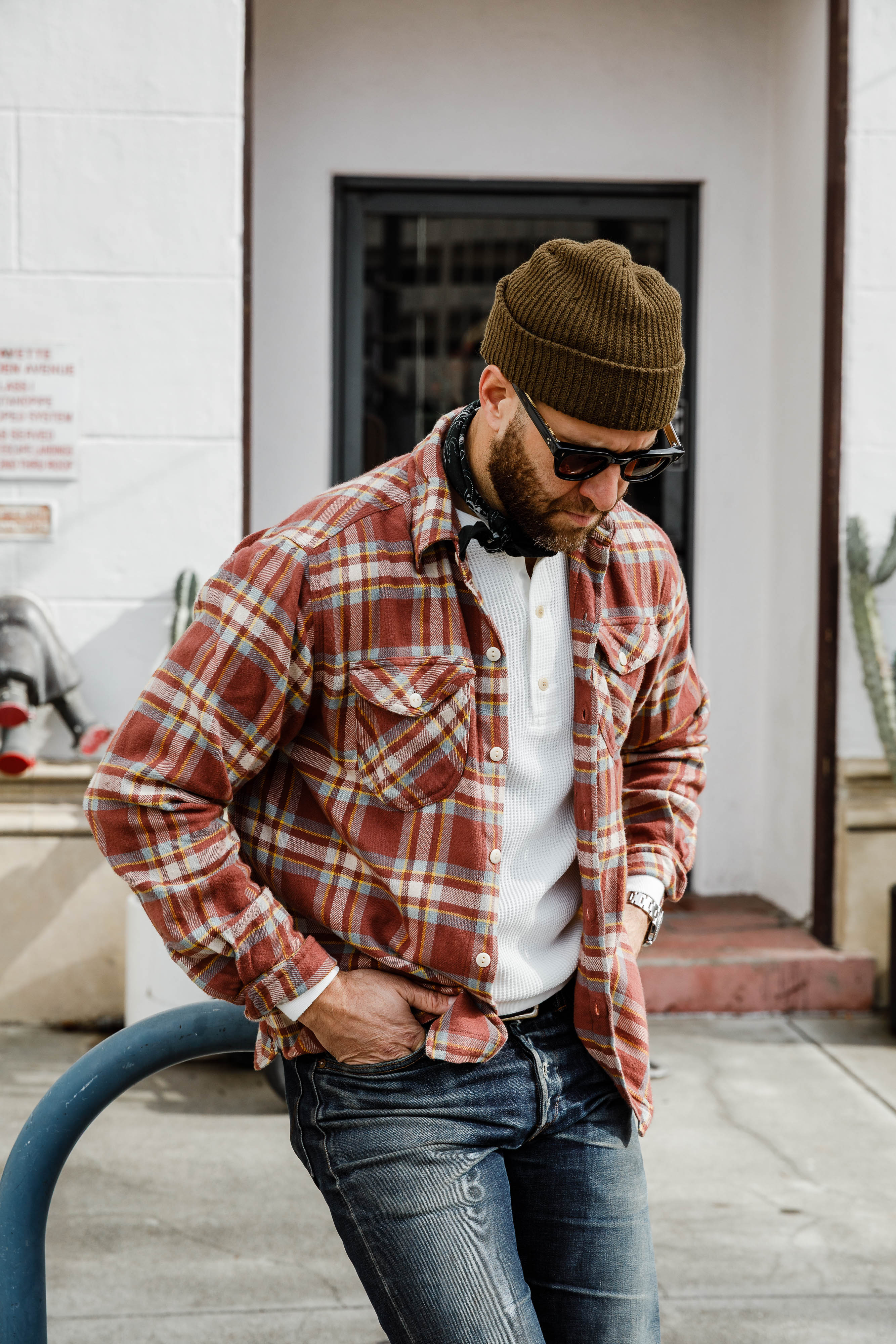 Addict Clothes - Heavy Weight Waffle Henley - Off White - Image 3