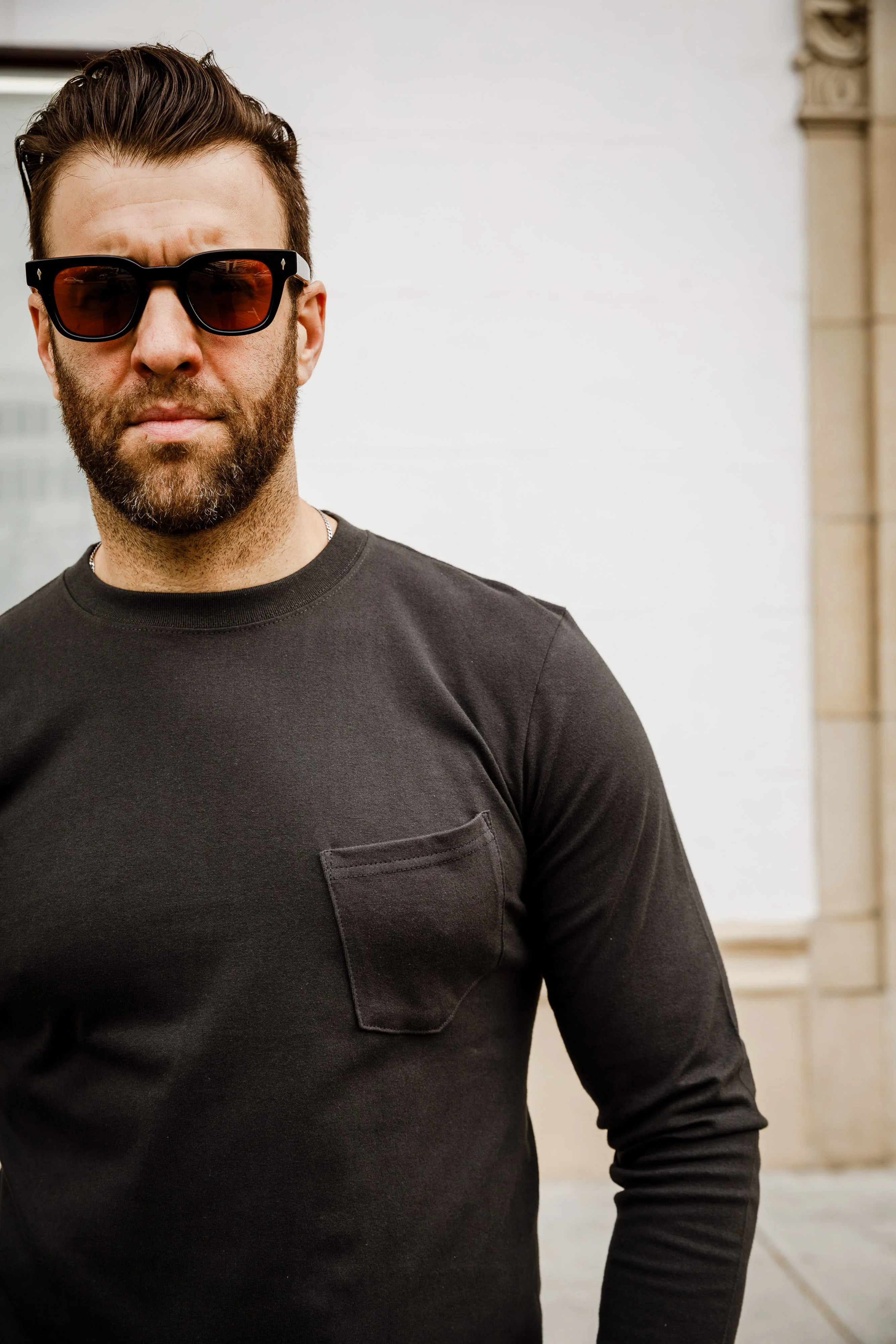 Addict Clothes - Long Sleeve Pocket Tee - Faded Black (Logo'd) - Image 5