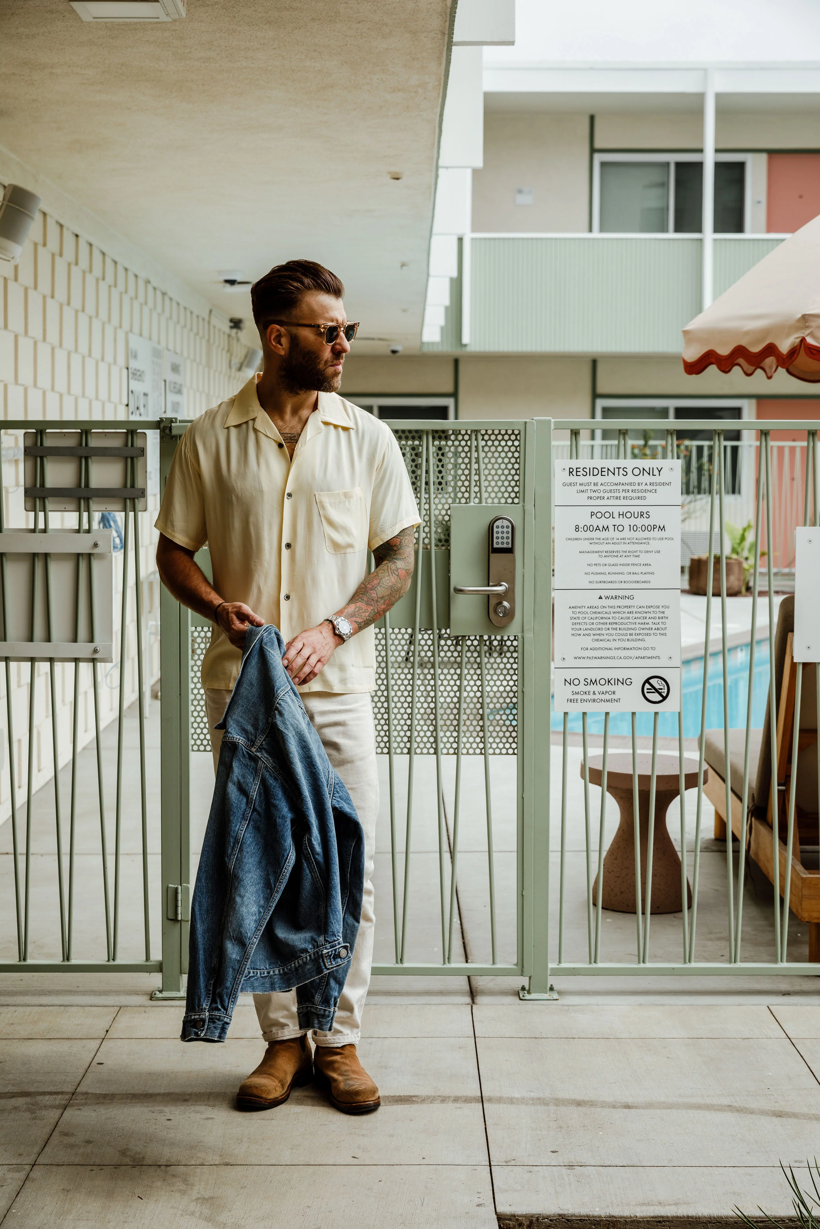 ADDICT Clothes - Open Collar Slant Pocket Shirt - Dusty Yellow - Image 4