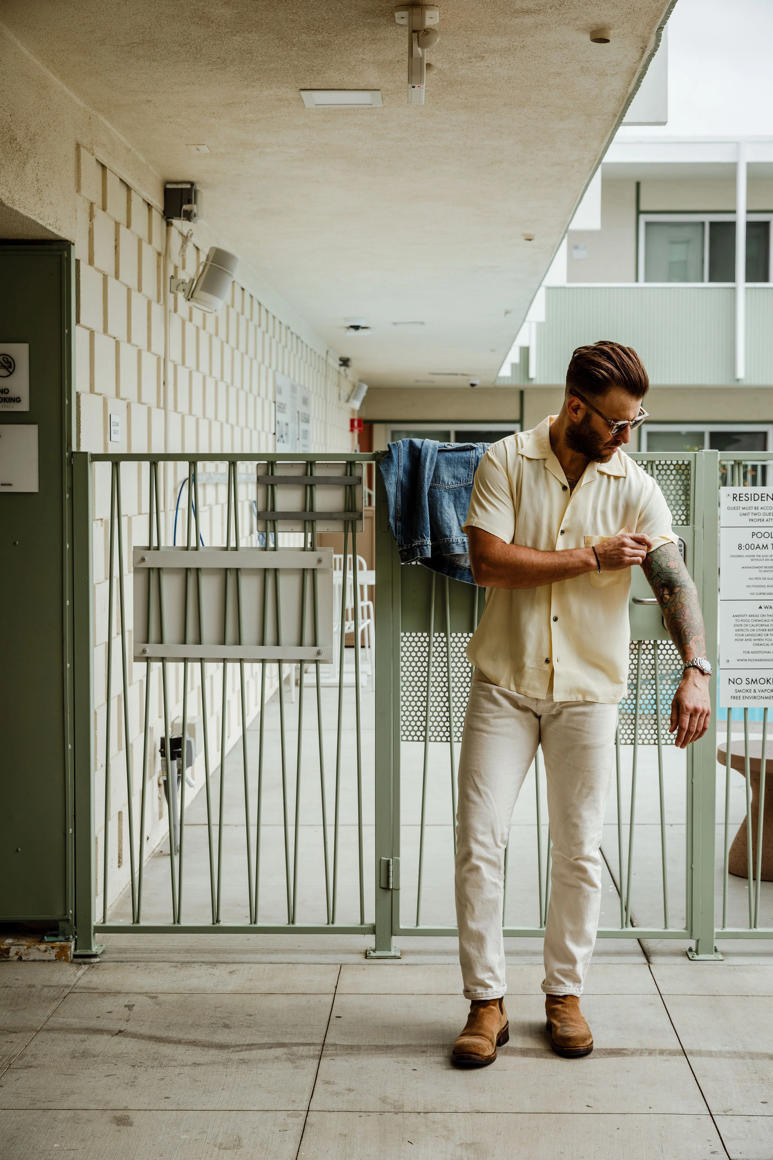 ADDICT Clothes - Open Collar Slant Pocket Shirt - Dusty Yellow - Image 5
