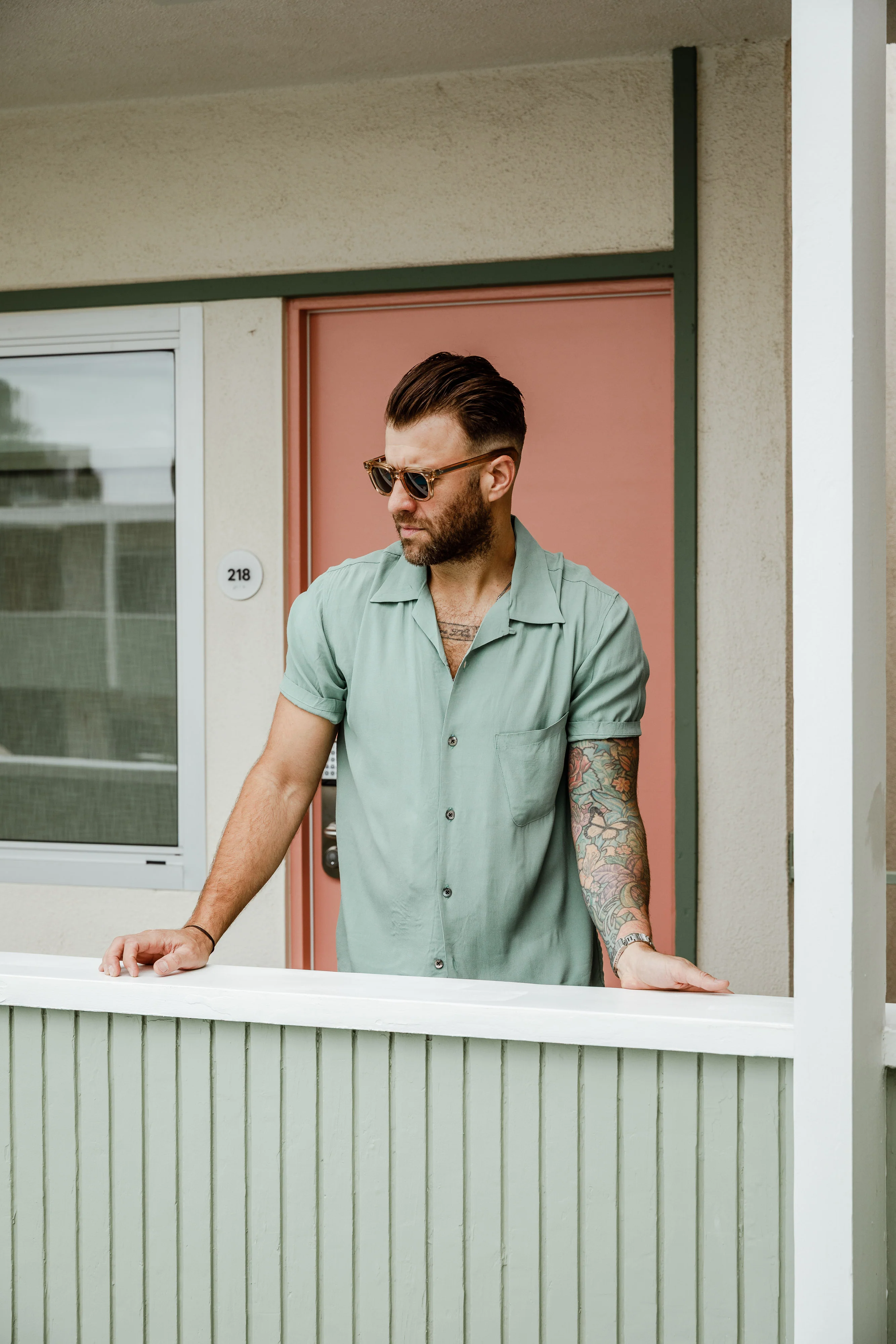 ADDICT Clothes - Open Collar Slant Pocket Shirt - Sea Foam Green - Image 3