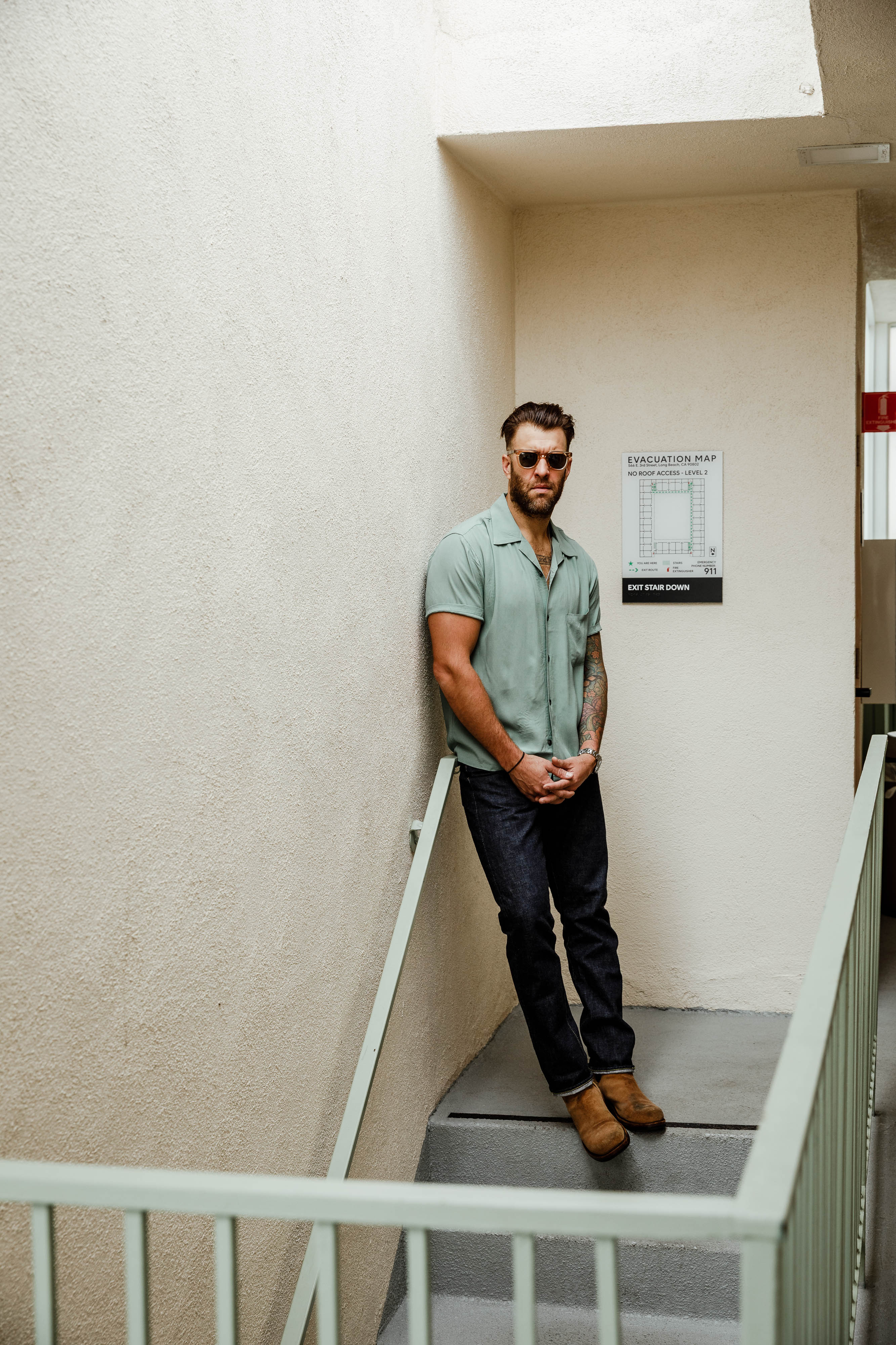 ADDICT Clothes - Open Collar Slant Pocket Shirt - Sea Foam Green - Image 4