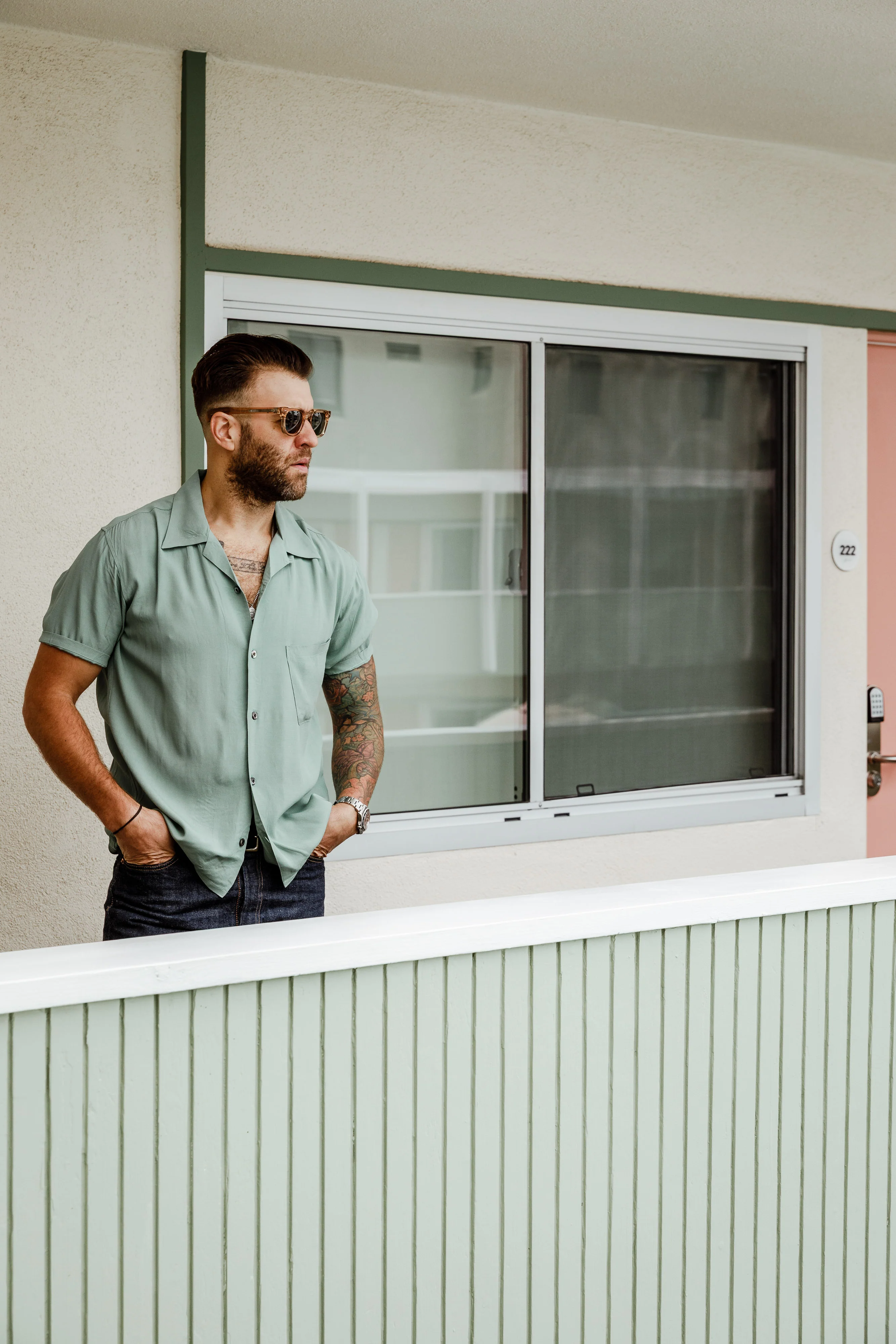ADDICT Clothes - Open Collar Slant Pocket Shirt - Sea Foam Green - Image 5