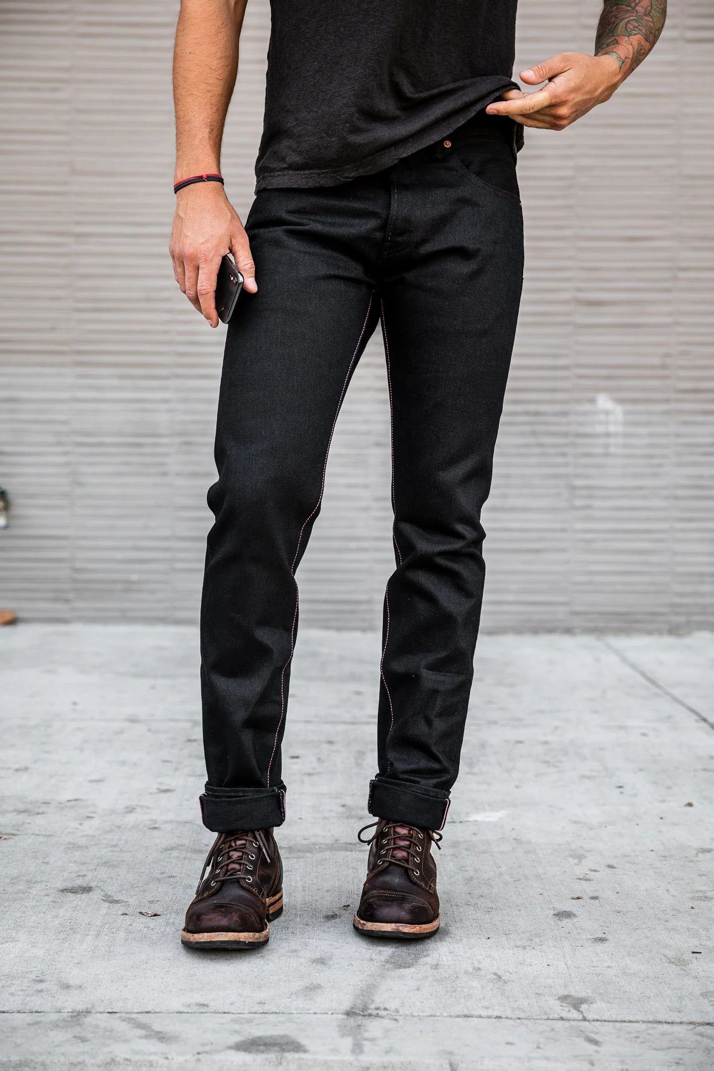 Momotaro - High Tapered - Black 15.7oz Zimbabwe w/ Black Battle Stripes - Image 3