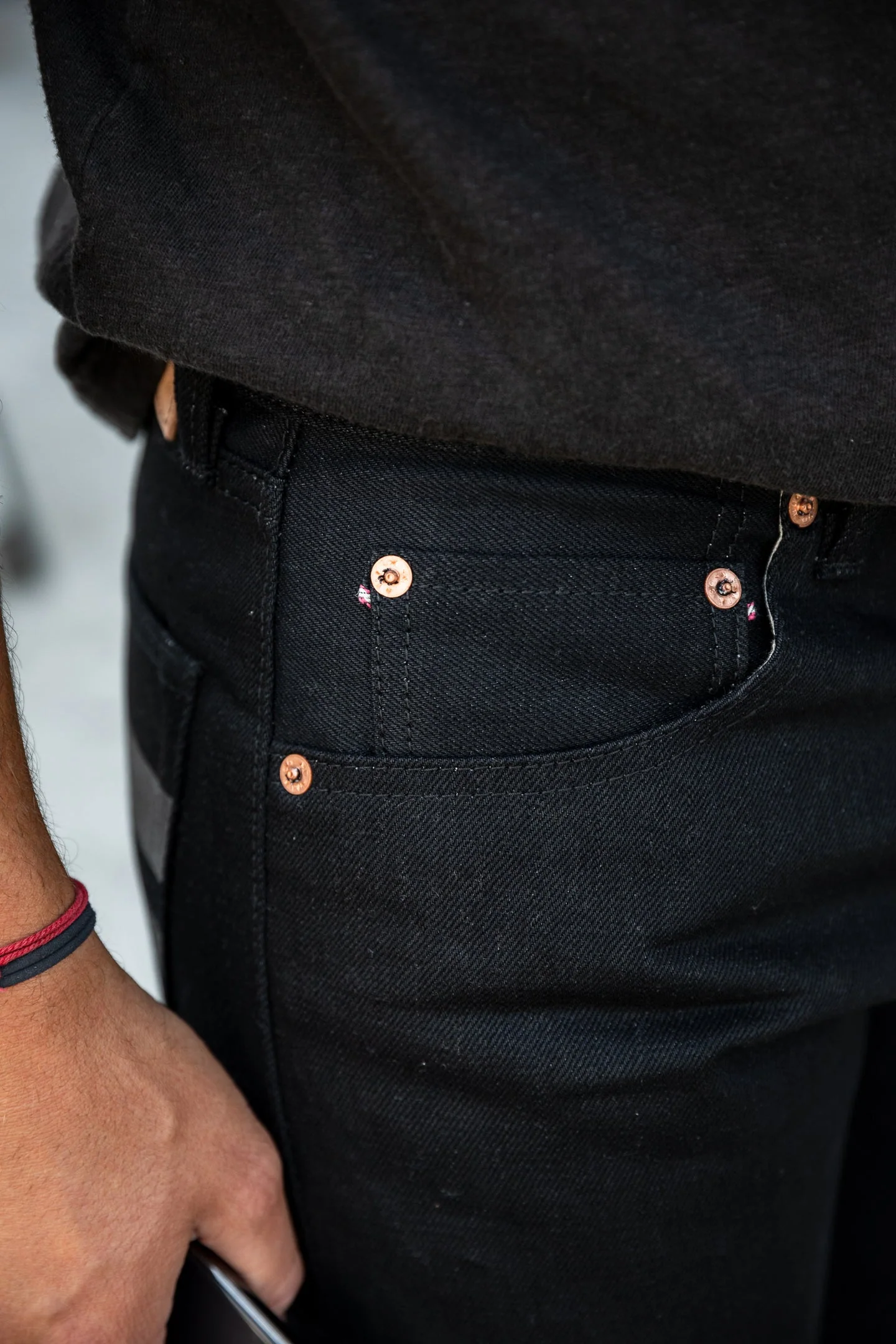 Momotaro - High Tapered - Black 15.7oz Zimbabwe w/ Black Battle Stripes - Image 7