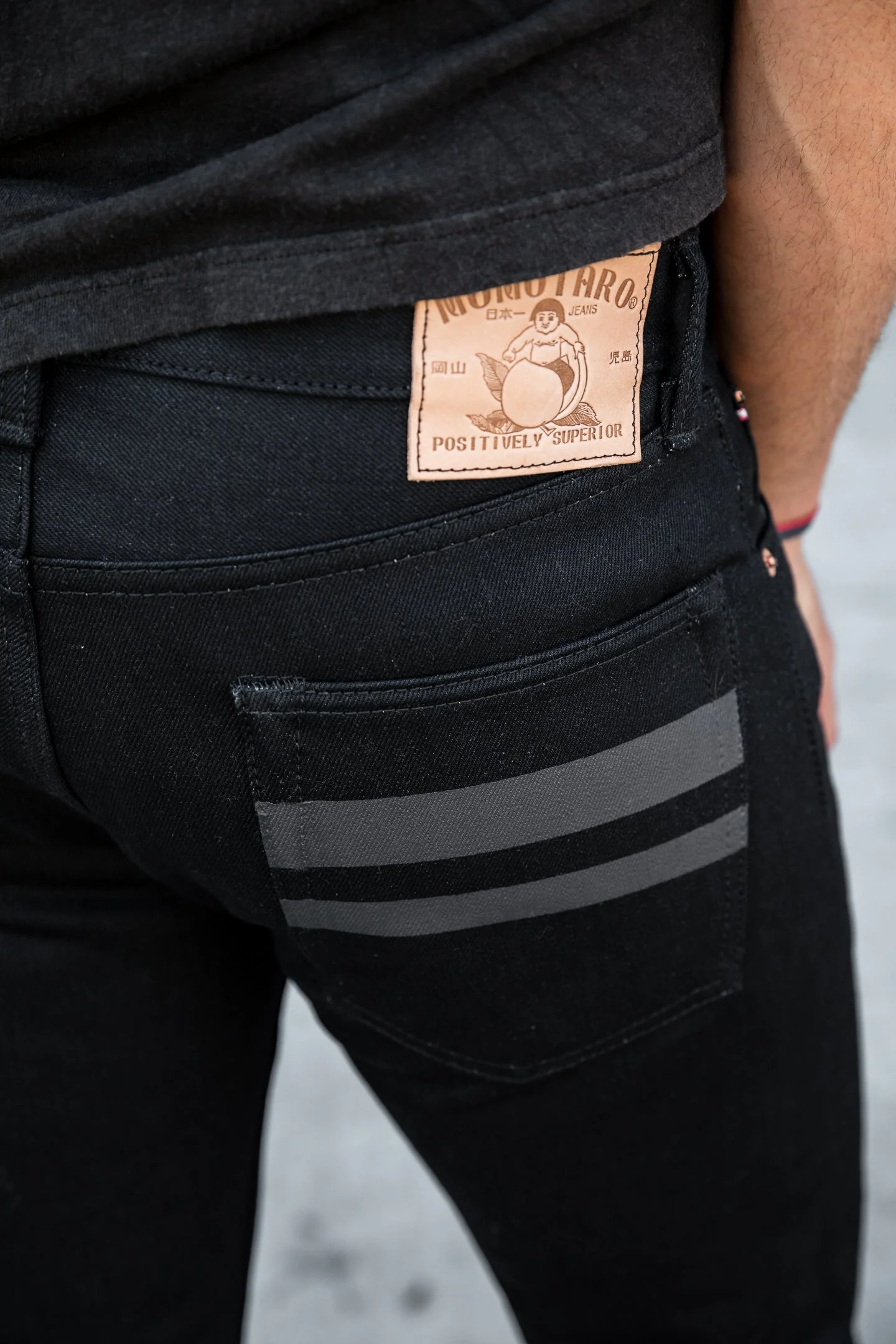 Momotaro - High Tapered - Black 15.7oz Zimbabwe w/ Black Battle Stripes - Image 8