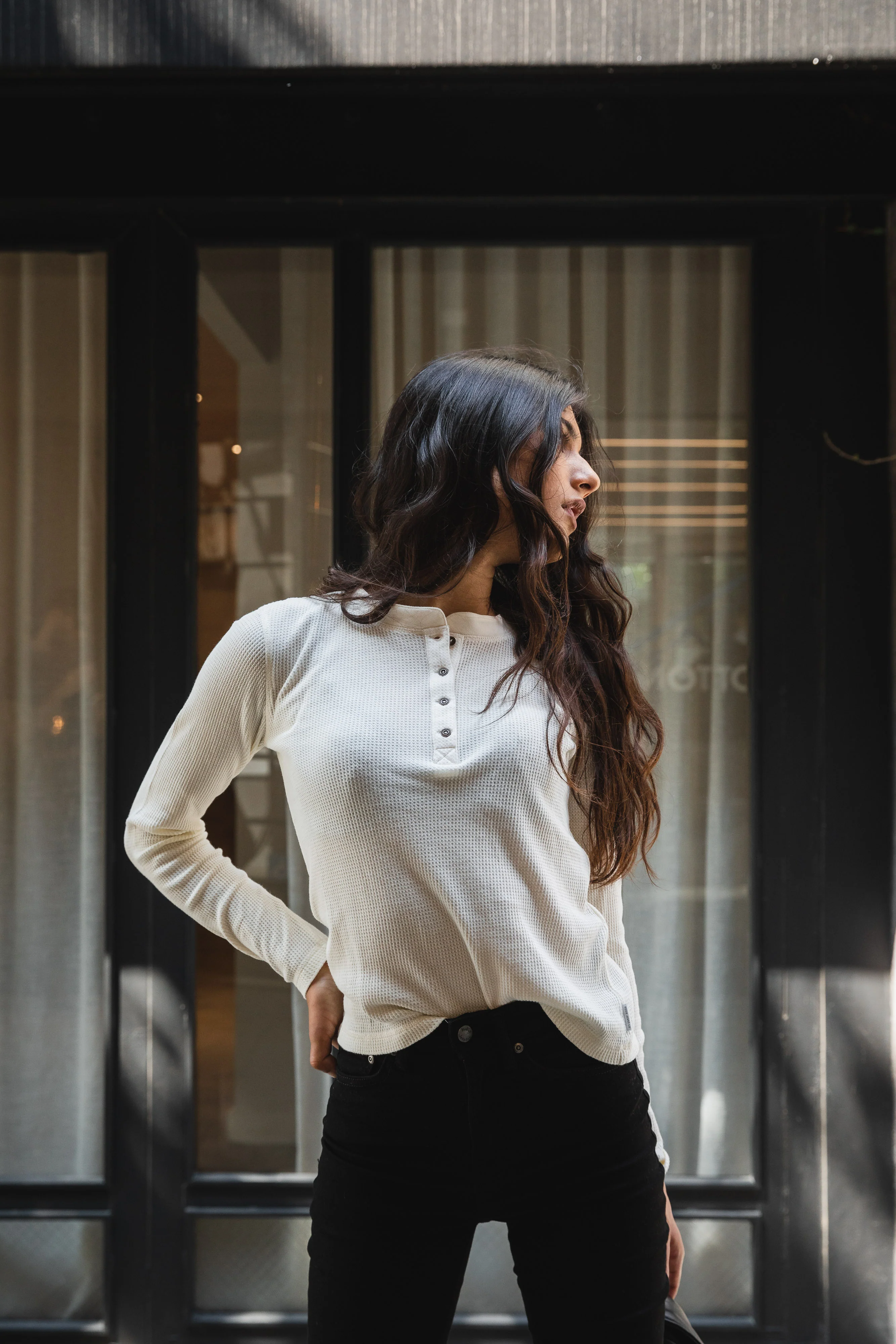 Nudie Jeans Women - Mira - Henley Waffle - Egg White - Image 6