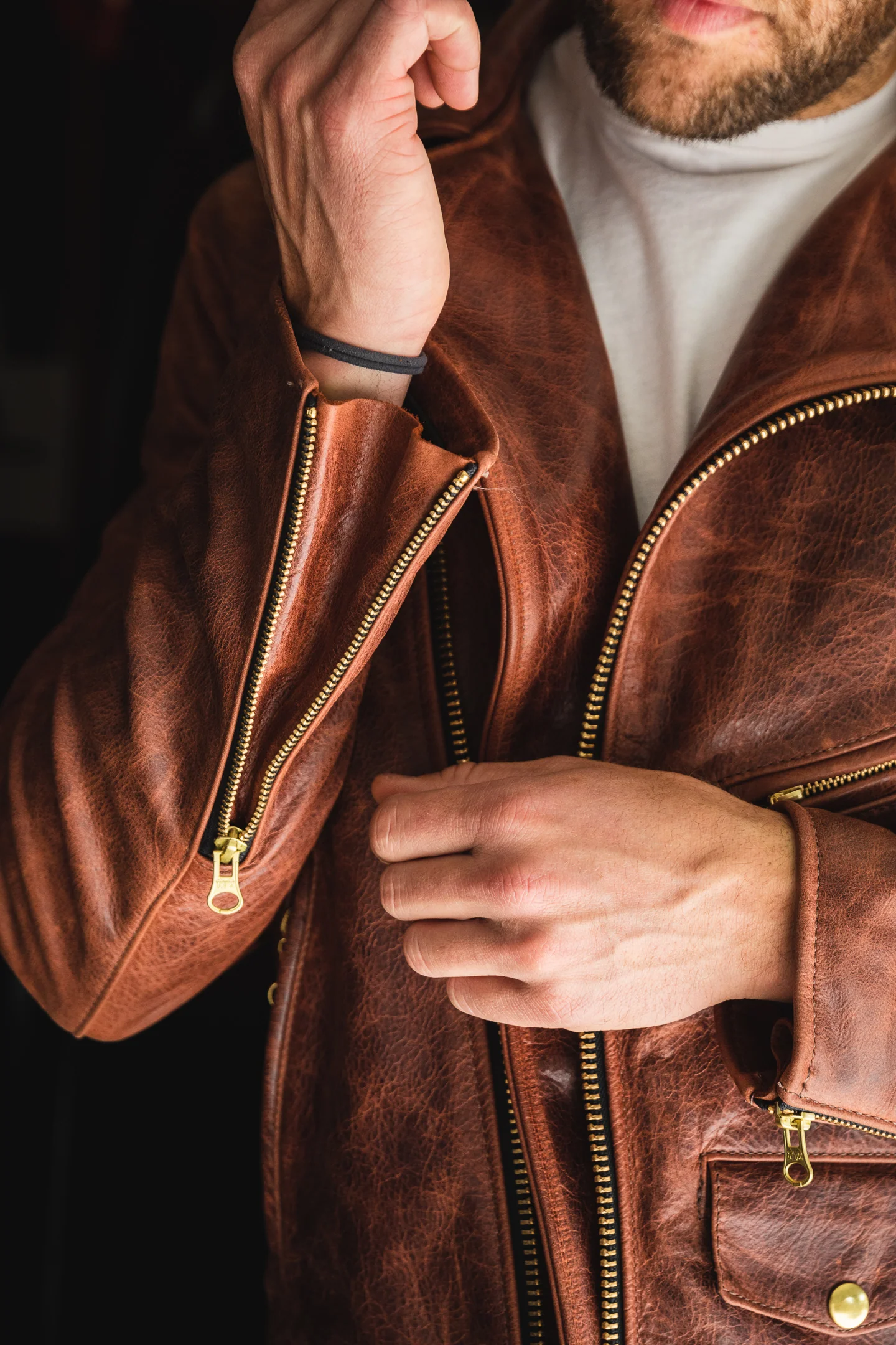 Vanson - C2RN Leather Jacket - Heavy Waxed Whiskey Leather - Image 5
