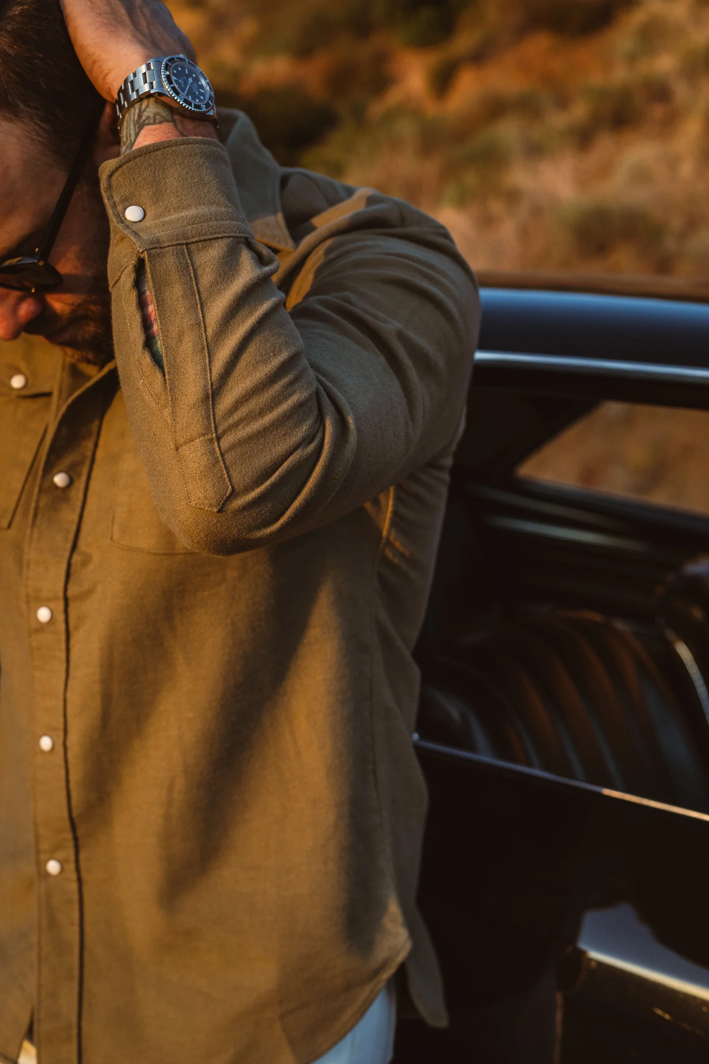 Wythe - Pearl Snap Moleskin Shirt - Olive - Image 4