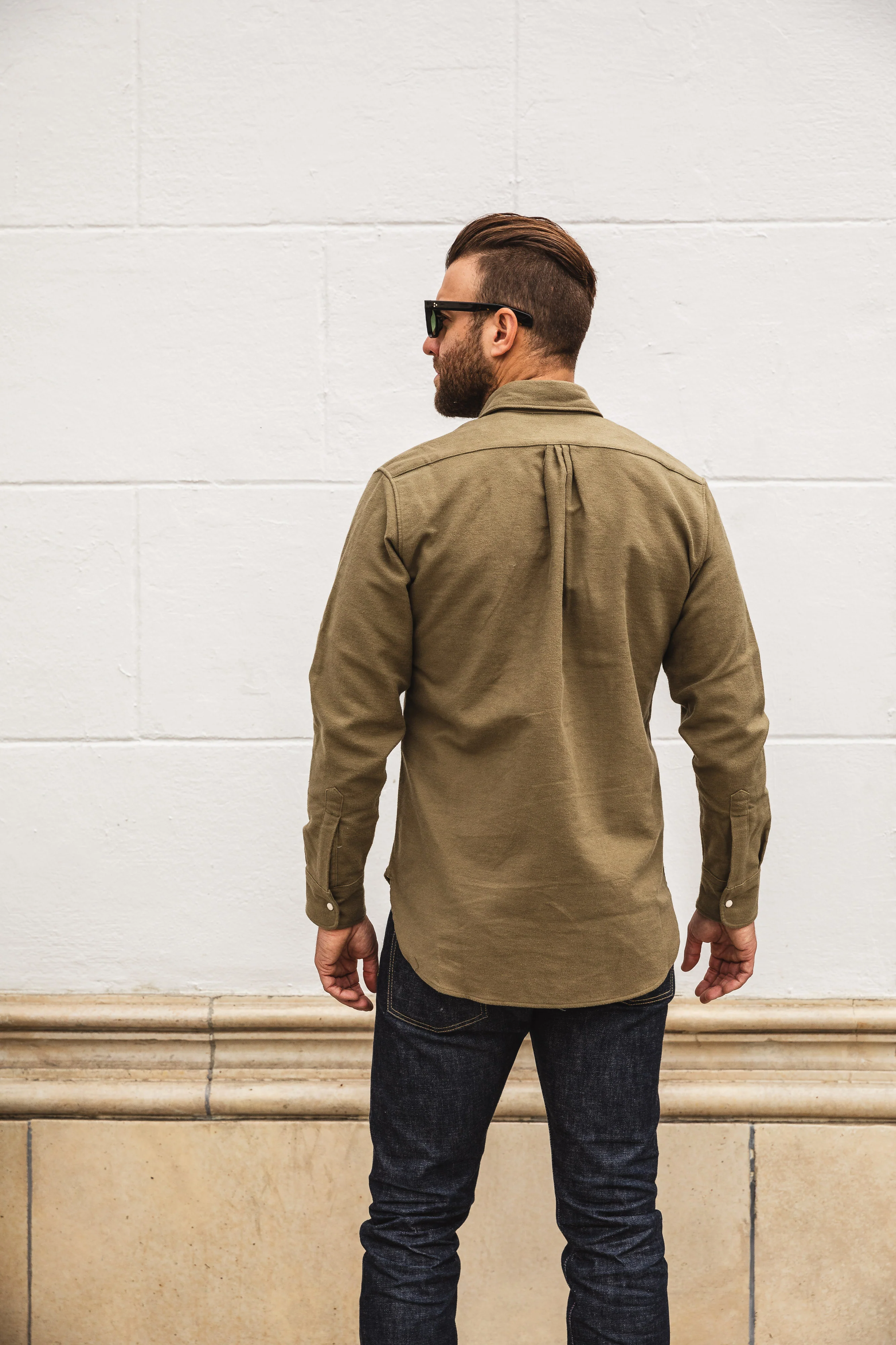 Wythe - Pearl Snap Moleskin Shirt - Olive - Image 8